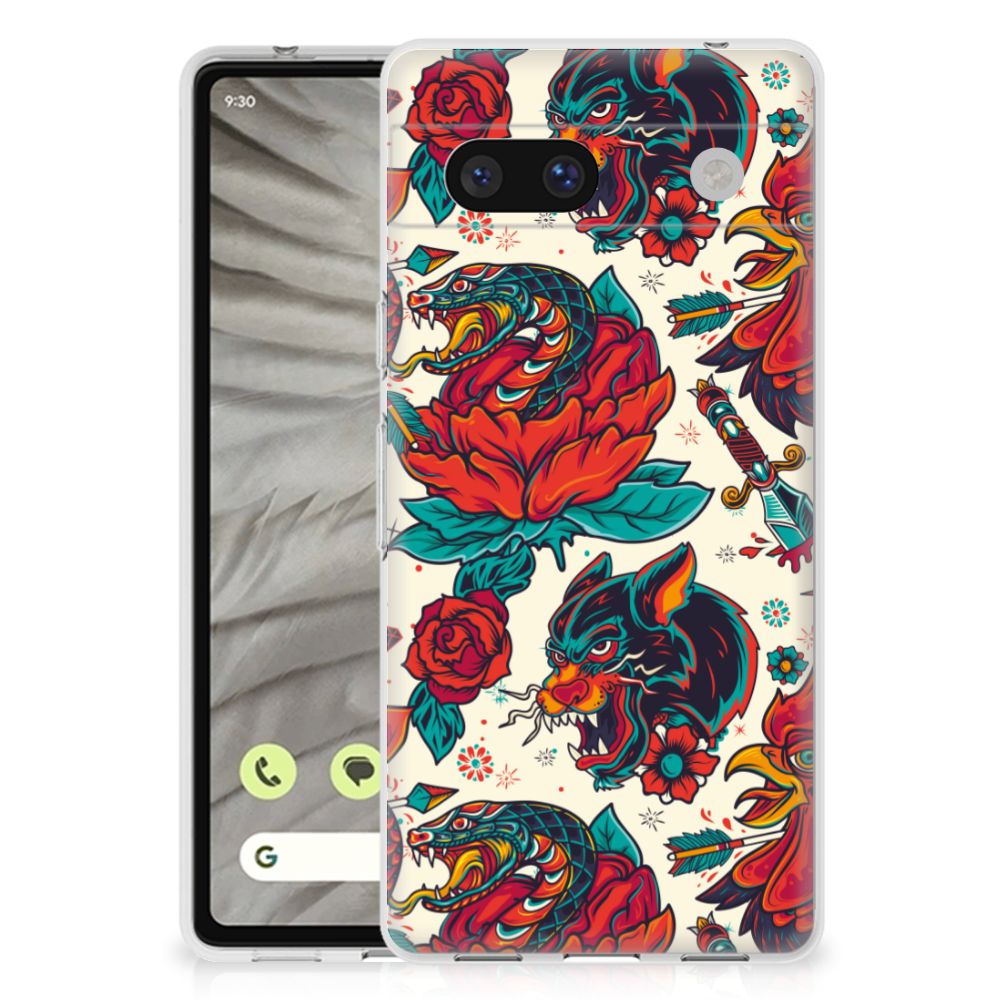 Google Pixel 7A Siliconen Hoesje met foto Old Skool vintage design achterkant