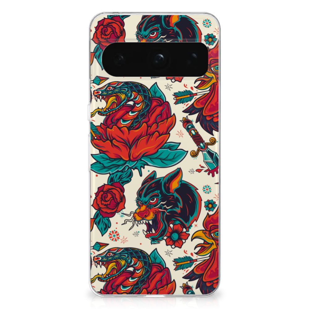 Google Pixel 8 Pro Siliconen Hoesje met foto Old Skool tattoo design achterkant