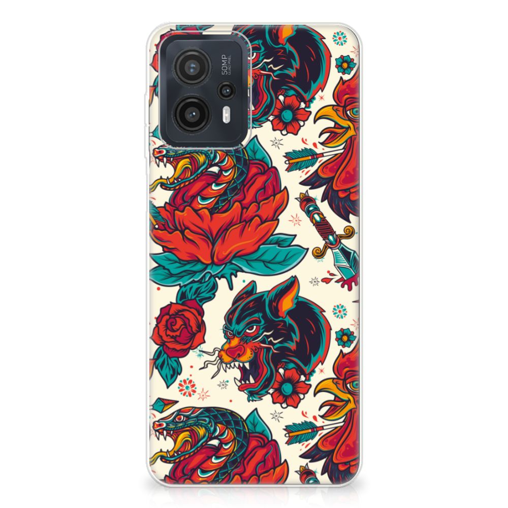 Motorola Moto G23 Siliconen Hoesje met foto Old Skool tatoeage design achterkant