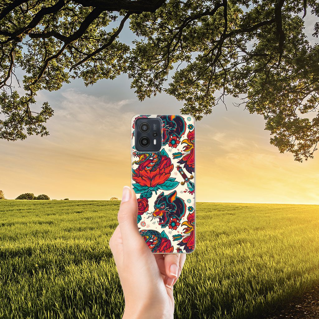 Motorola Moto G23 Siliconen Hoesje met foto Old Skool design handzicht