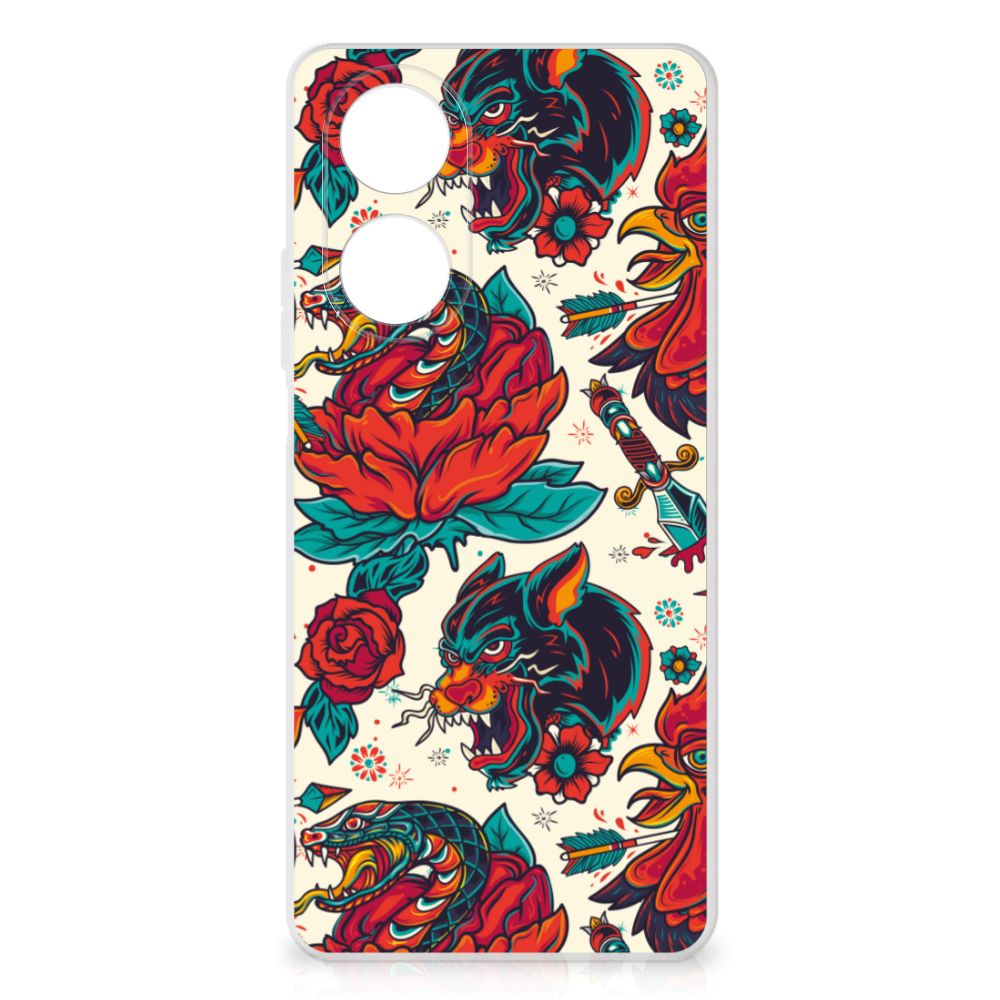 Siliconen Hoesje met foto voor OPPO A58 4G Old Skool tatoeage design voorkant