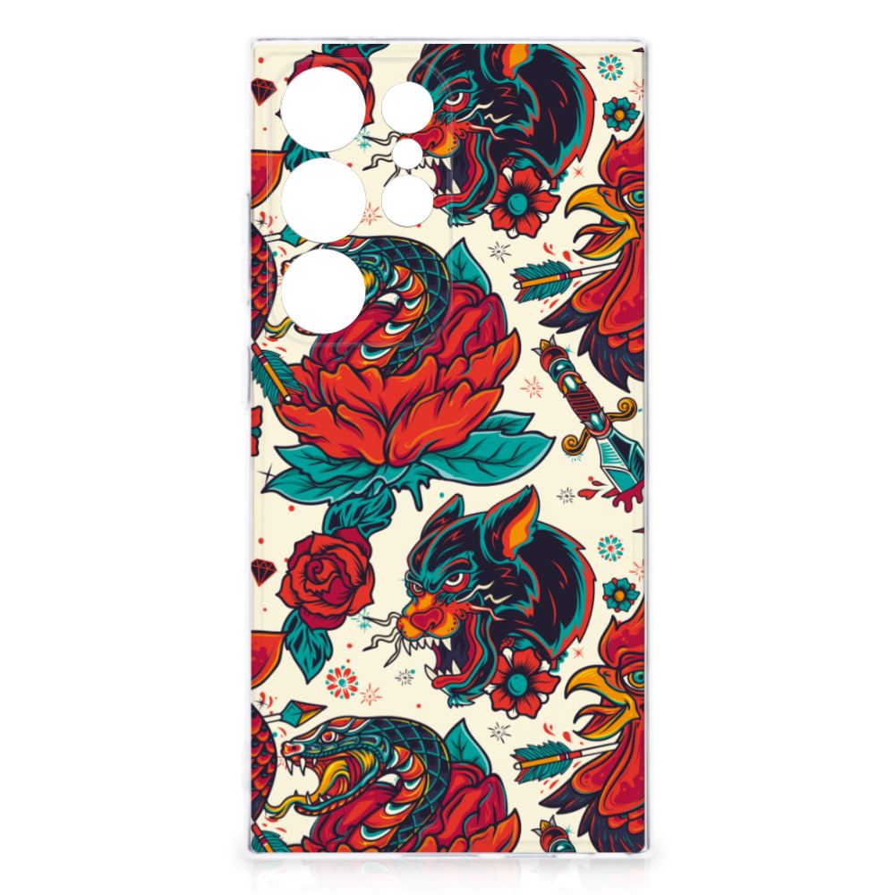 Samsung Galaxy S24 Ultra Siliconen Hoesje met foto Old Skool design achterkant