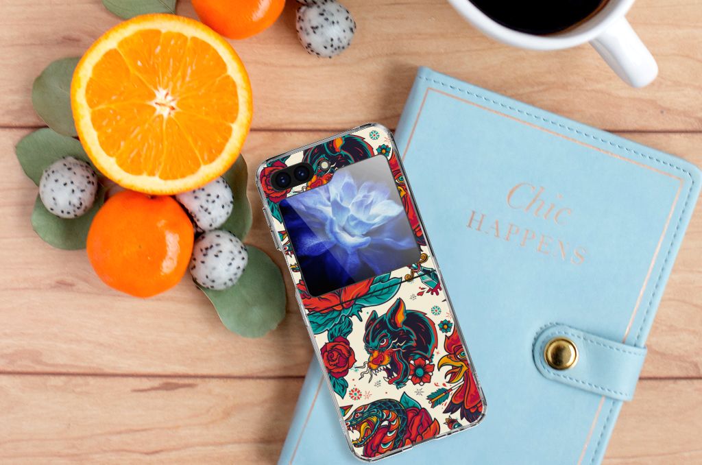 Samsung Galaxy Z Flip 5 Siliconen Hoesje met foto Old Skool design achteraanzicht