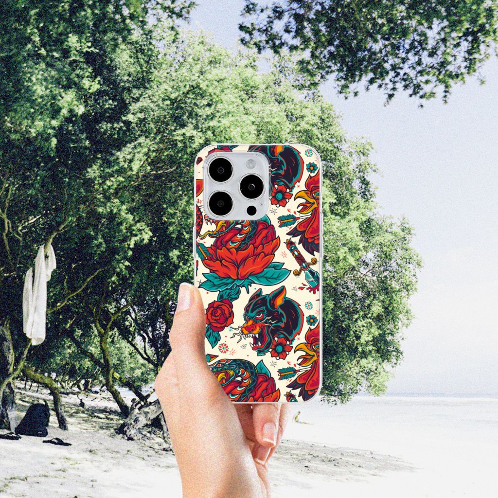 Siliconen Hoesje met foto voor iPhone 15 Pro Max Old Skool vintage design hand