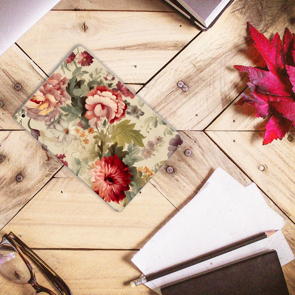 Apple iPad 10.2 Siliconen Hoesje Bloemen Vooraanzicht.