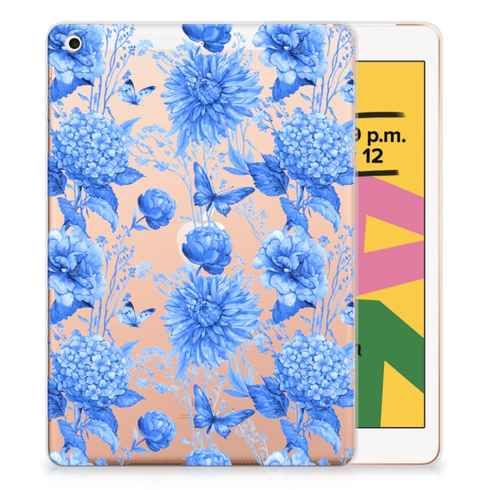 Apple iPad 10.2 Siliconen Hoesje voor Apple iPad 10.2 | iPad 10.2 (2020) | 10.2 (2021) Flowers Blue achter