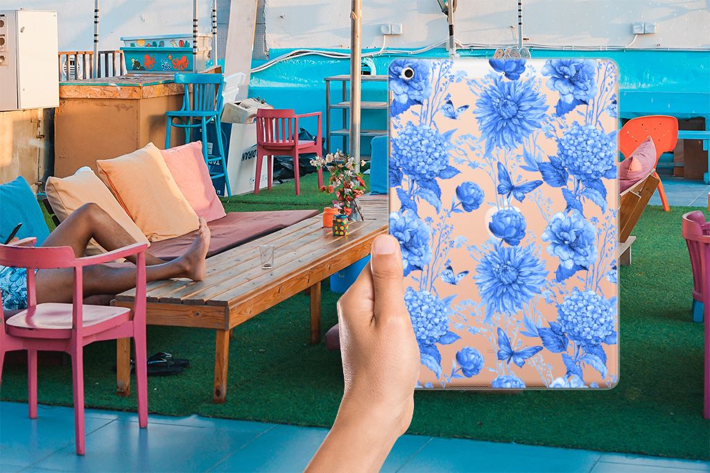Apple iPad 10.2 Siliconen Hoesje voor Apple iPad 10.2 | iPad 10.2 (2020) | 10.2 (2021) Flowers Blue aanzicht