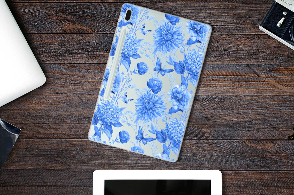 Siliconen Hoesje voor Samsung Galaxy Tab S7FE Flowers Blue