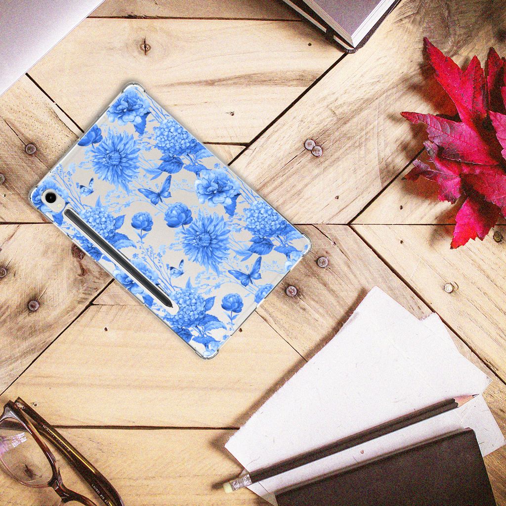 Siliconen Hoesje voor Samsung Galaxy Tab S9 Flowers Blue