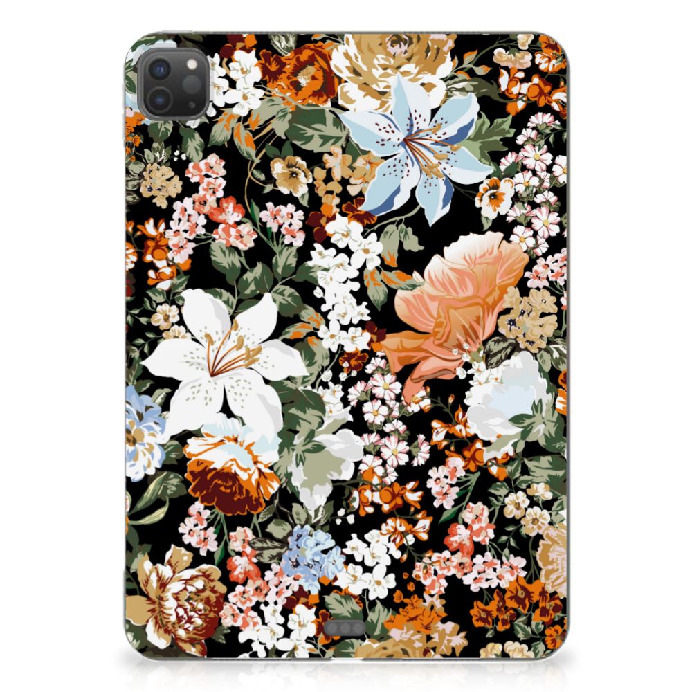 Siliconen Hoesje voor iPad Pro 11 (2024) Dark Flowers achterkant bloemen design