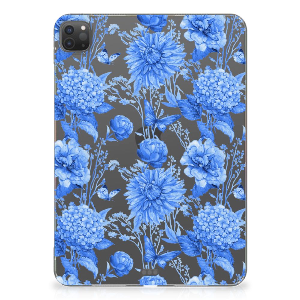 Siliconen Hoesje voor iPad Pro 11 (2024) Flowers Blue bloemen design achterkant