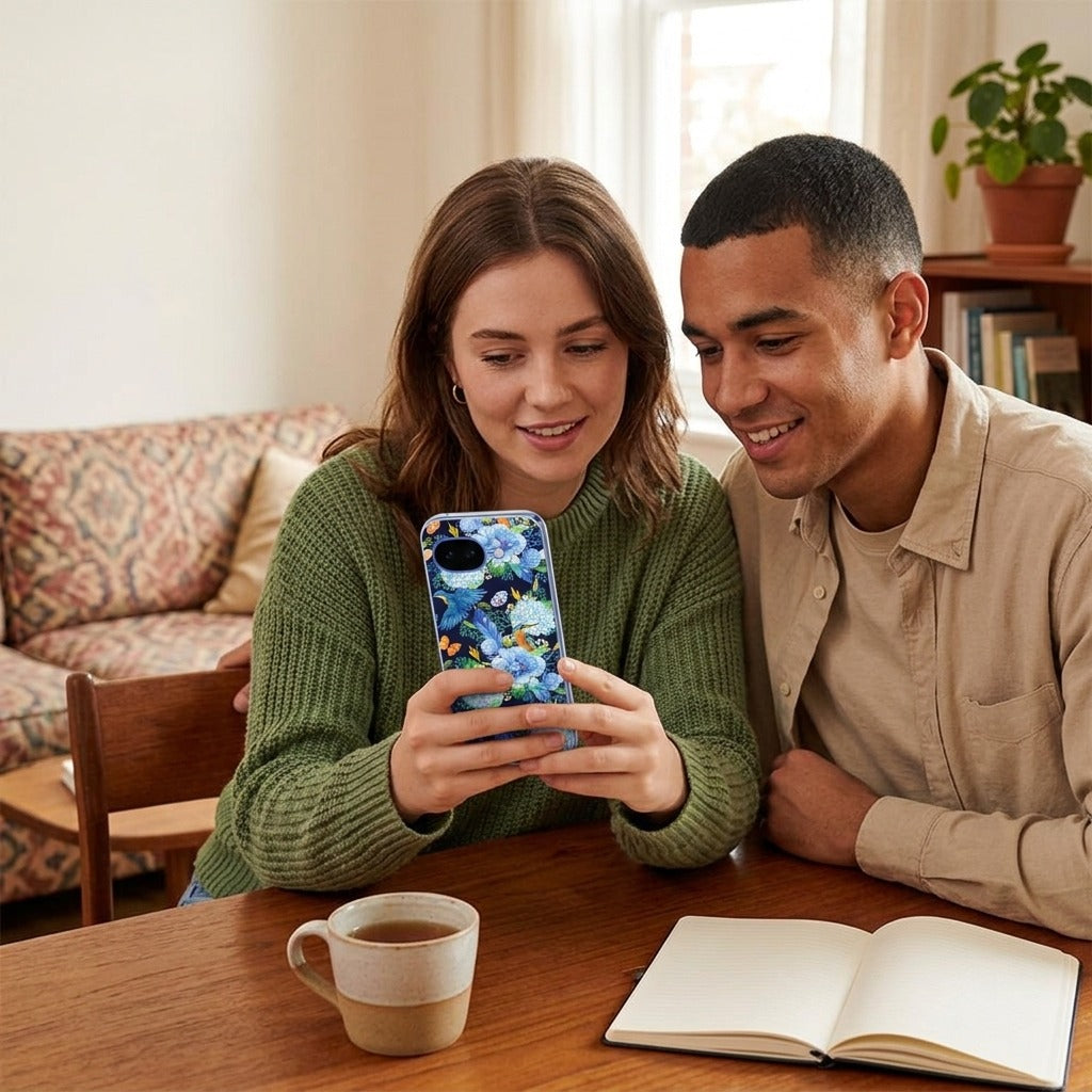 Siliconen hoesje Google Pixel 10a IJsvogel - lifestyle foto in huiselijke setting