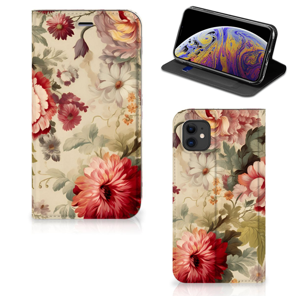 Smart Cover voor Apple iPhone 11 Bloemen met prachtige bloemenprint en ruimte voor pasjes 🌸