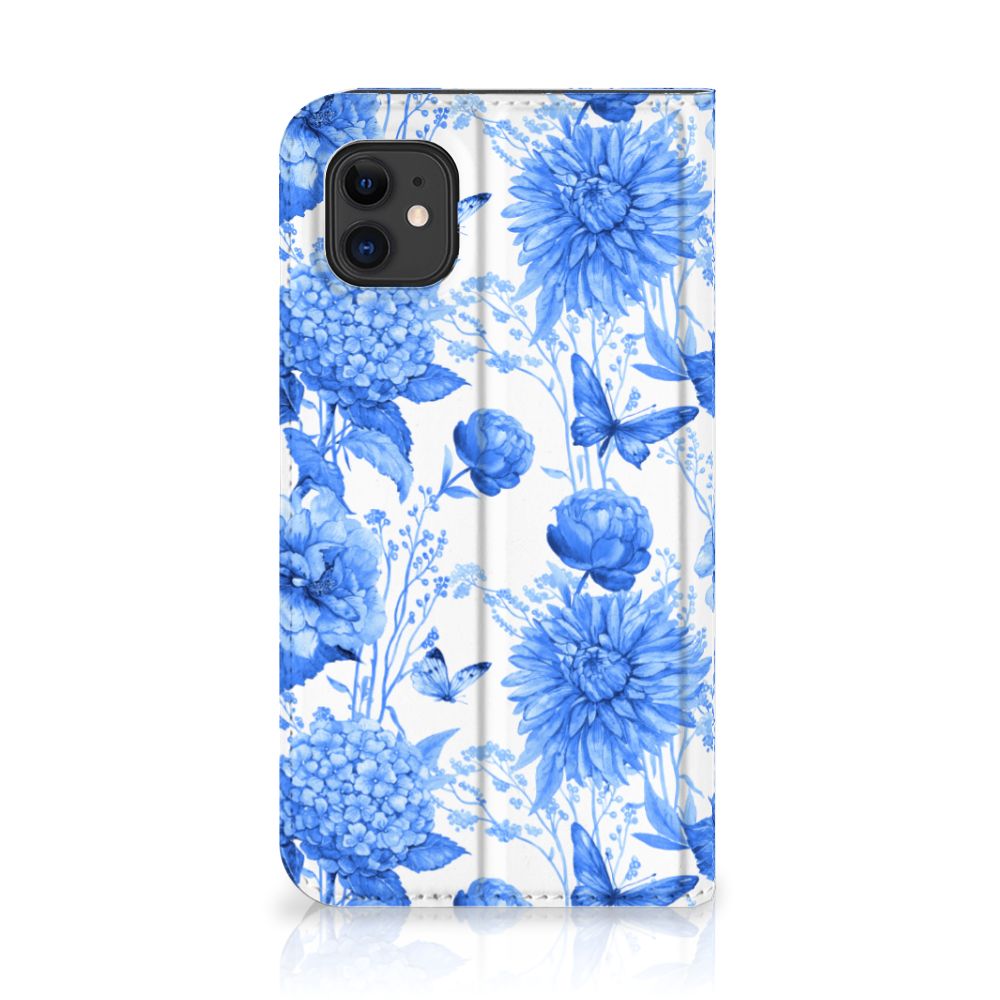 Smart Cover voor Apple iPhone 11 Flowers Blue met prachtig blauw bloemen design 🌸.