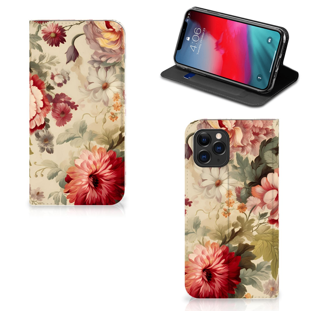 Apple iPhone 11 Pro Smart Cover voor Apple iPhone 11 Pro Bloemen vooraanzicht zijaanzicht