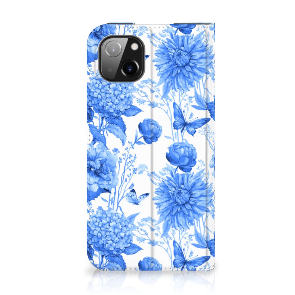 Smart Cover voor Apple iPhone 14 Plus Flowers Blue met mooie blauwe bloemen en vlinders. 🌸