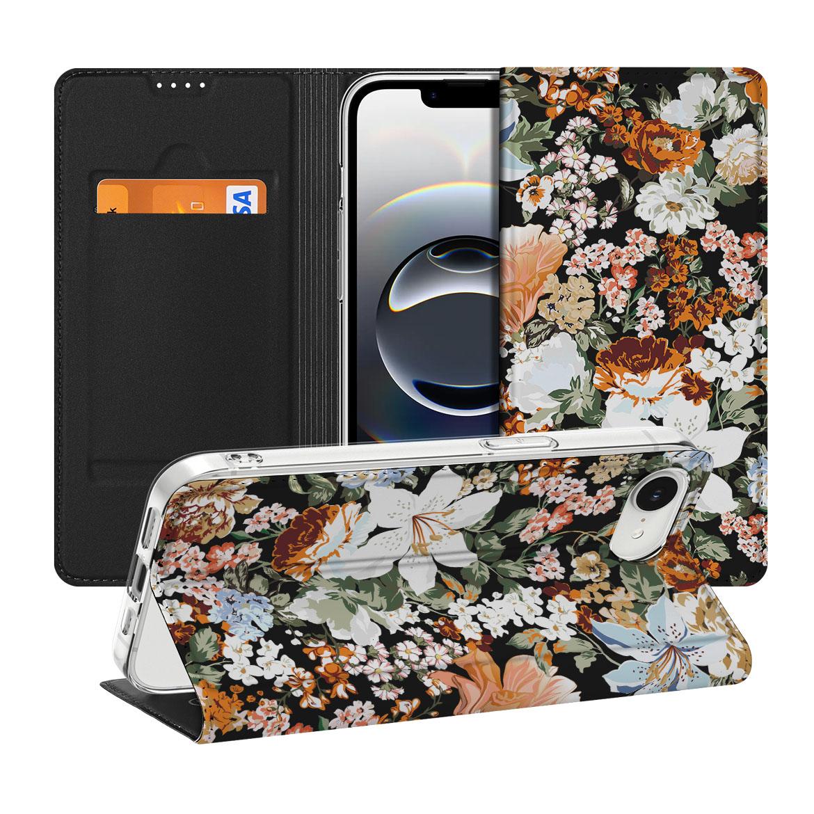 Apple iPhone 16e Smart Cover Dark Flowers voorzijde