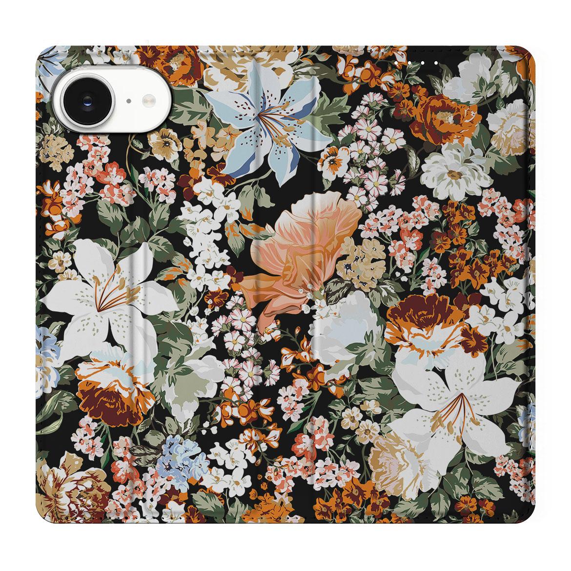 Apple iPhone 16e Smart Cover Dark Flowers bovenaanzicht