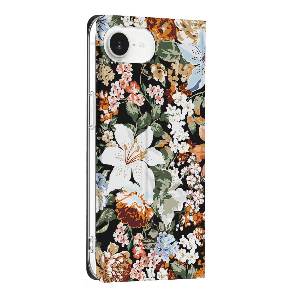 Apple iPhone 16e Smart Cover voor Apple iPhone 16e Dark Flowers zijaanzicht