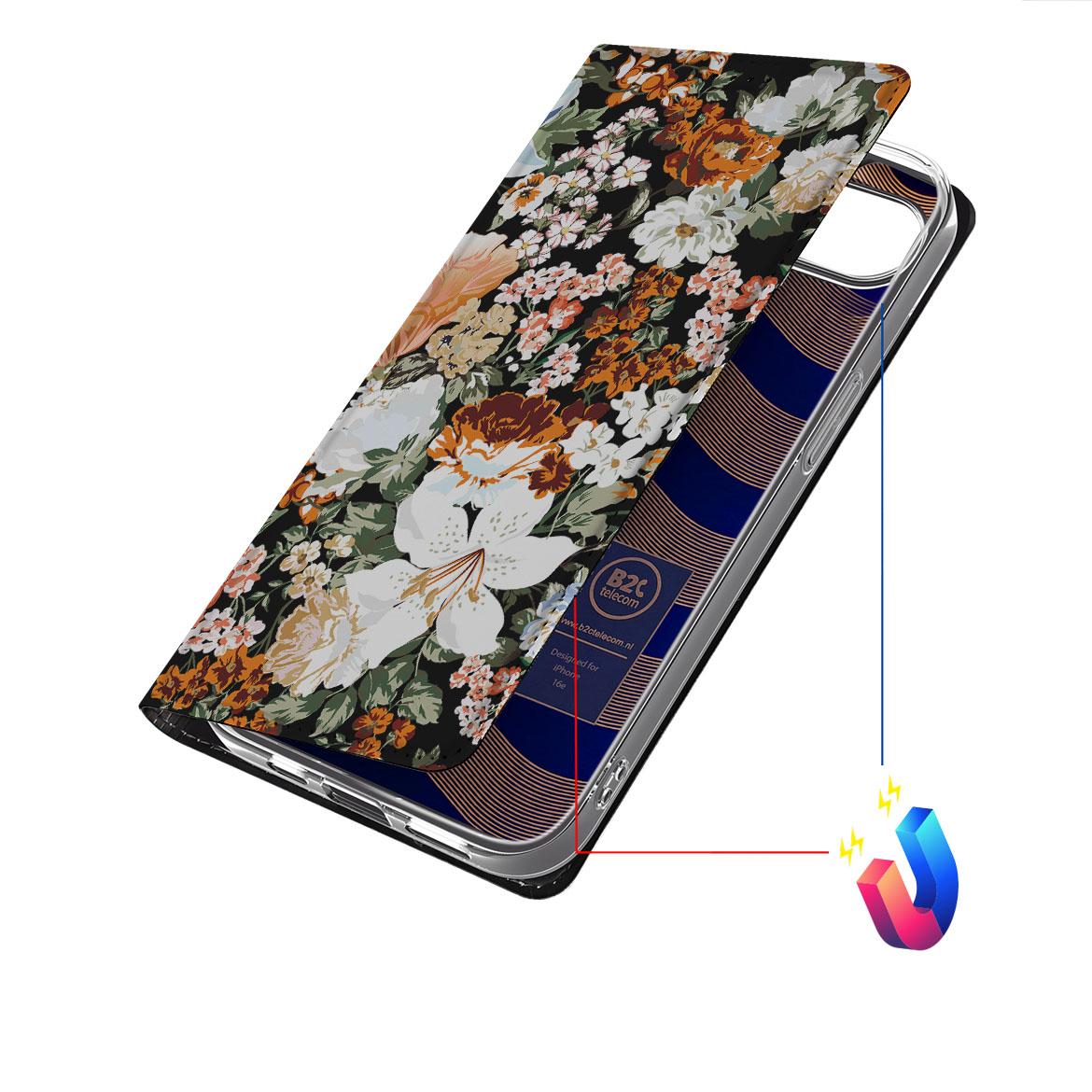Apple iPhone 16e Smart Cover voor Apple iPhone 16e Dark Flowers bovenaanzicht