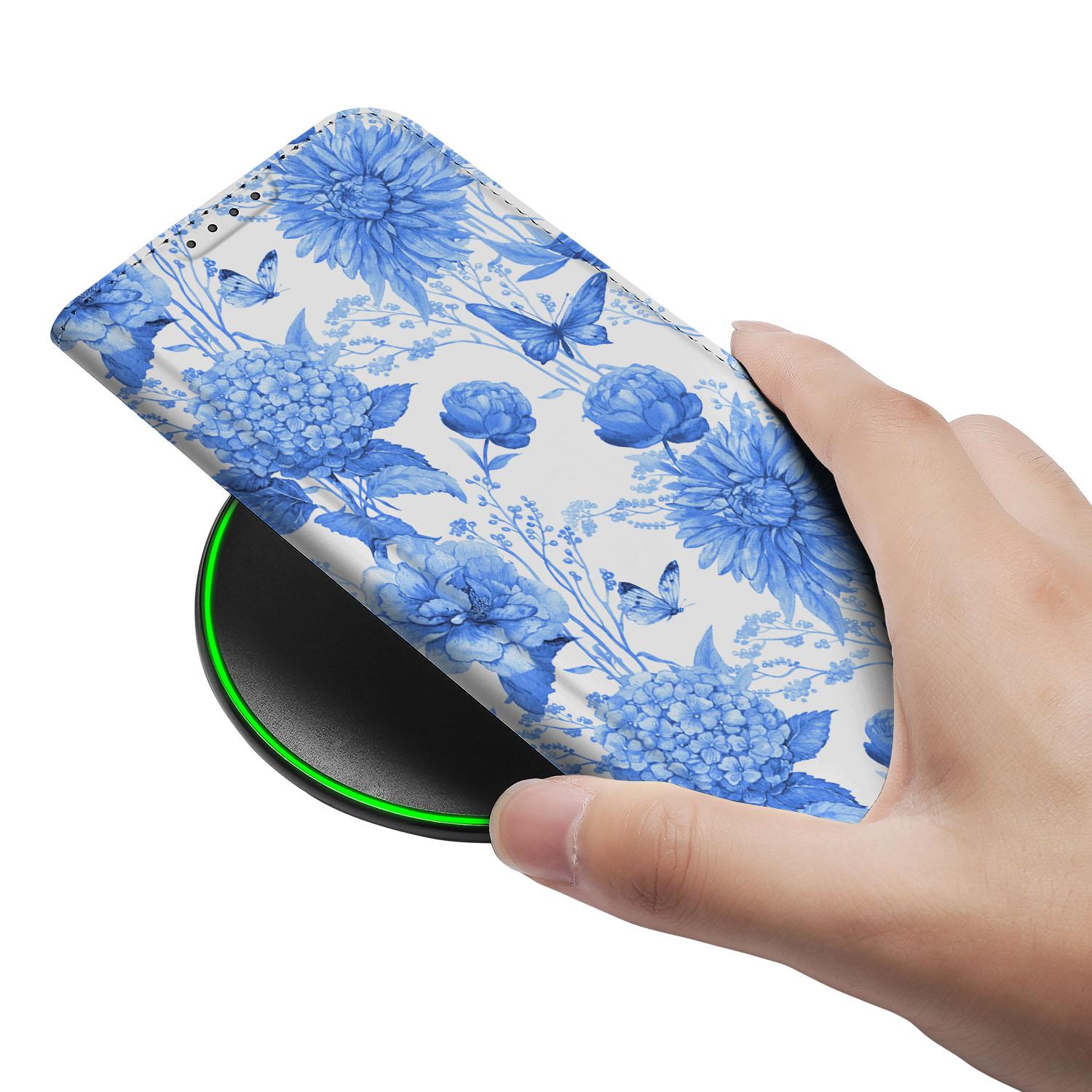 Apple iPhone 16e Smart Cover voor Apple iPhone 16e Flowers Blue aanzicht bloemen
