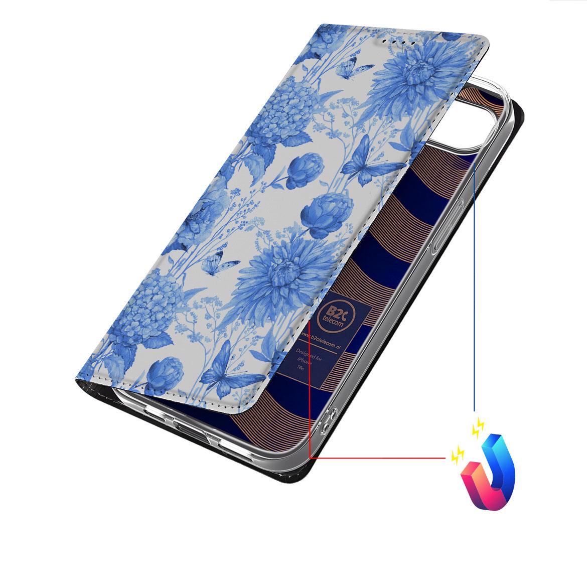 Apple iPhone 16e Smart Cover Flowers Blue vooraanzicht