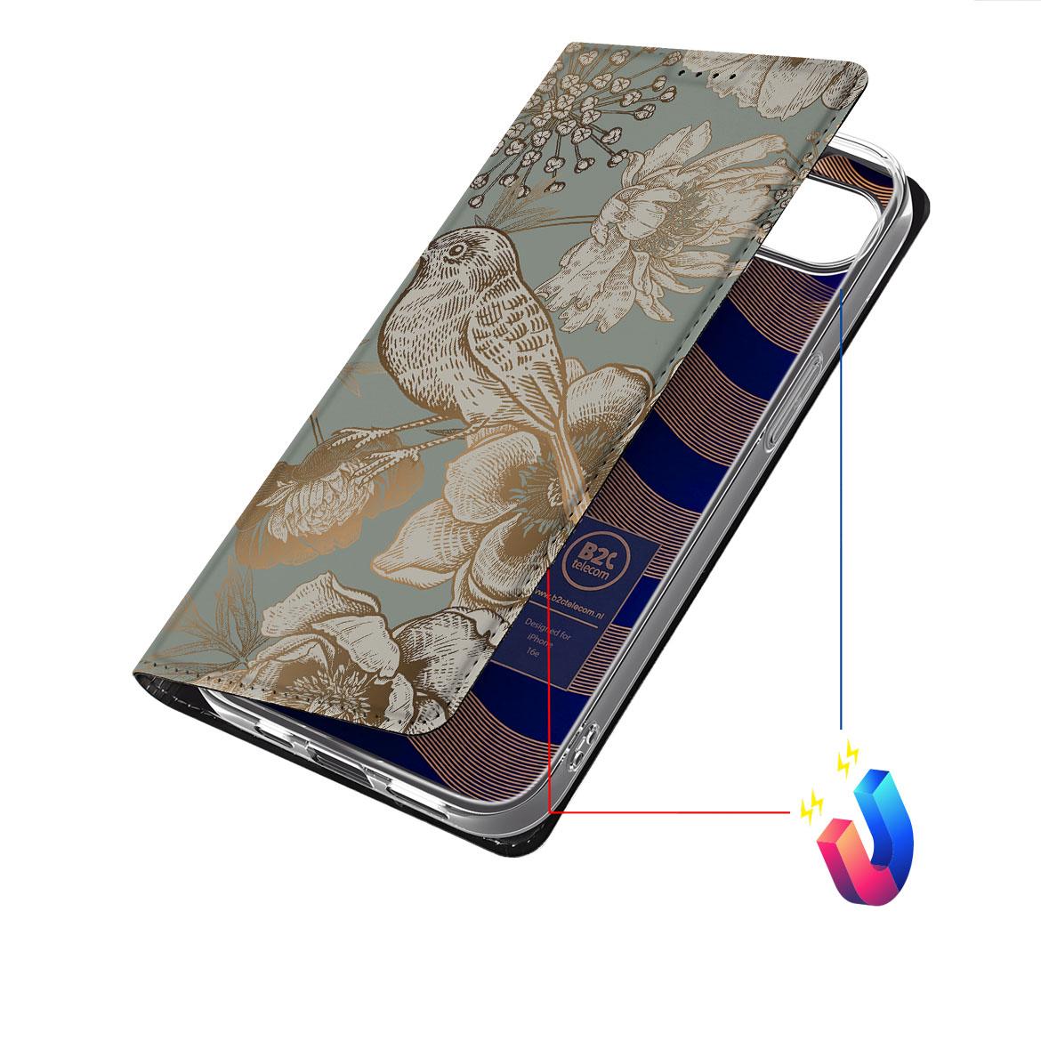 Apple iPhone 16e Smart Cover Vintage Bird Flowers bovenaanzicht