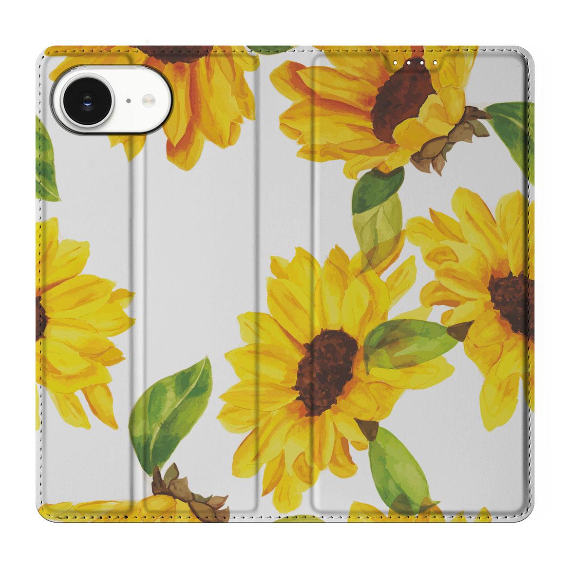 Apple iPhone 16e Smart Cover voor Apple iPhone 16e Zonnebloemen design zonnebloemen aanzicht
