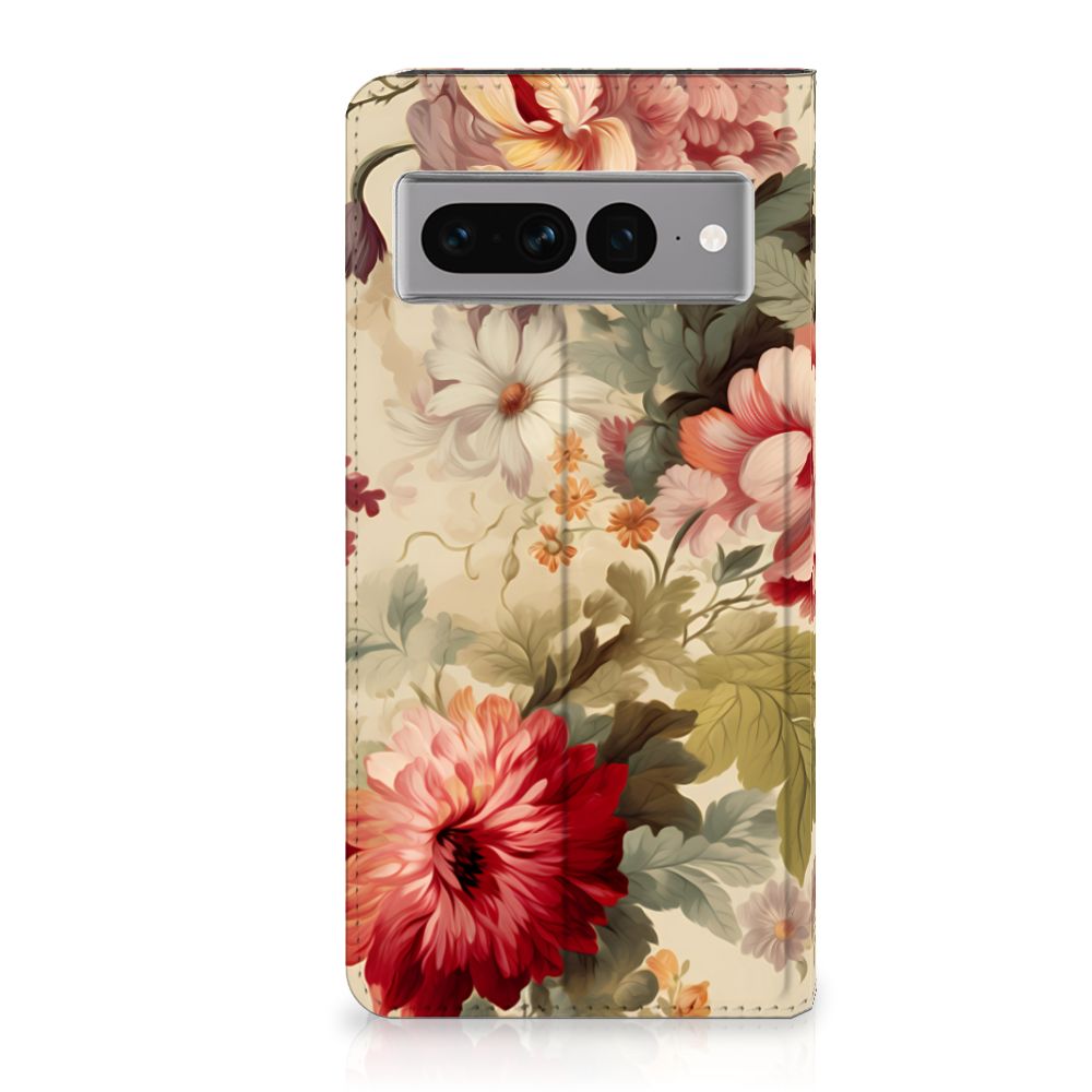 Google Pixel 7 Pro Smart Cover voor Google Pixel 7 Pro Bloemen achterzijde