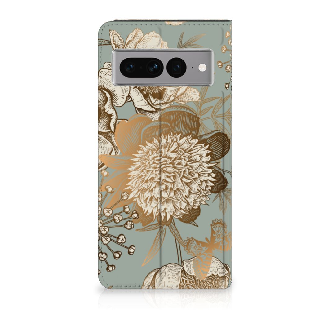 Google Pixel 7 Pro Smart Cover Vintage Bird Flowers voorkant