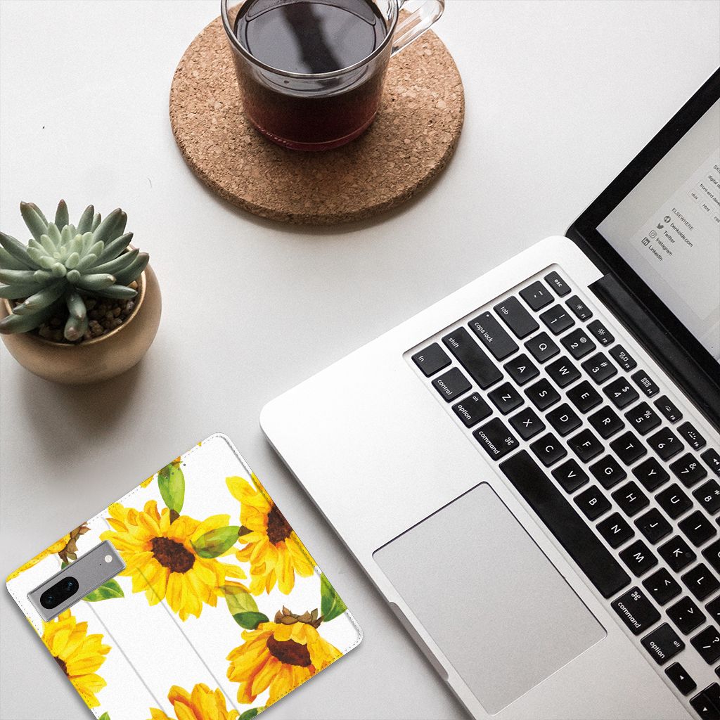 Smart Cover voor Google Pixel 7 Zonnebloemen zonnebloemen design aanzicht