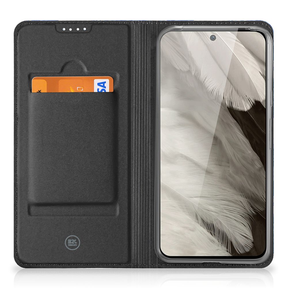 Google Pixel 8 Smart Cover voor Google Pixel 8 Flowers Blue voorkant met pasvak