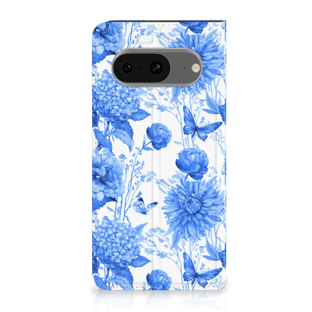 Google Pixel 8 Smart Cover Flowers Blue voorzijde