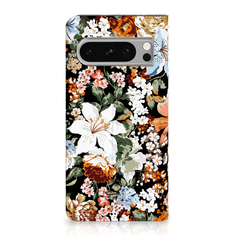 Google Pixel 8 Pro Smart Cover Dark Flowers vooraanzicht