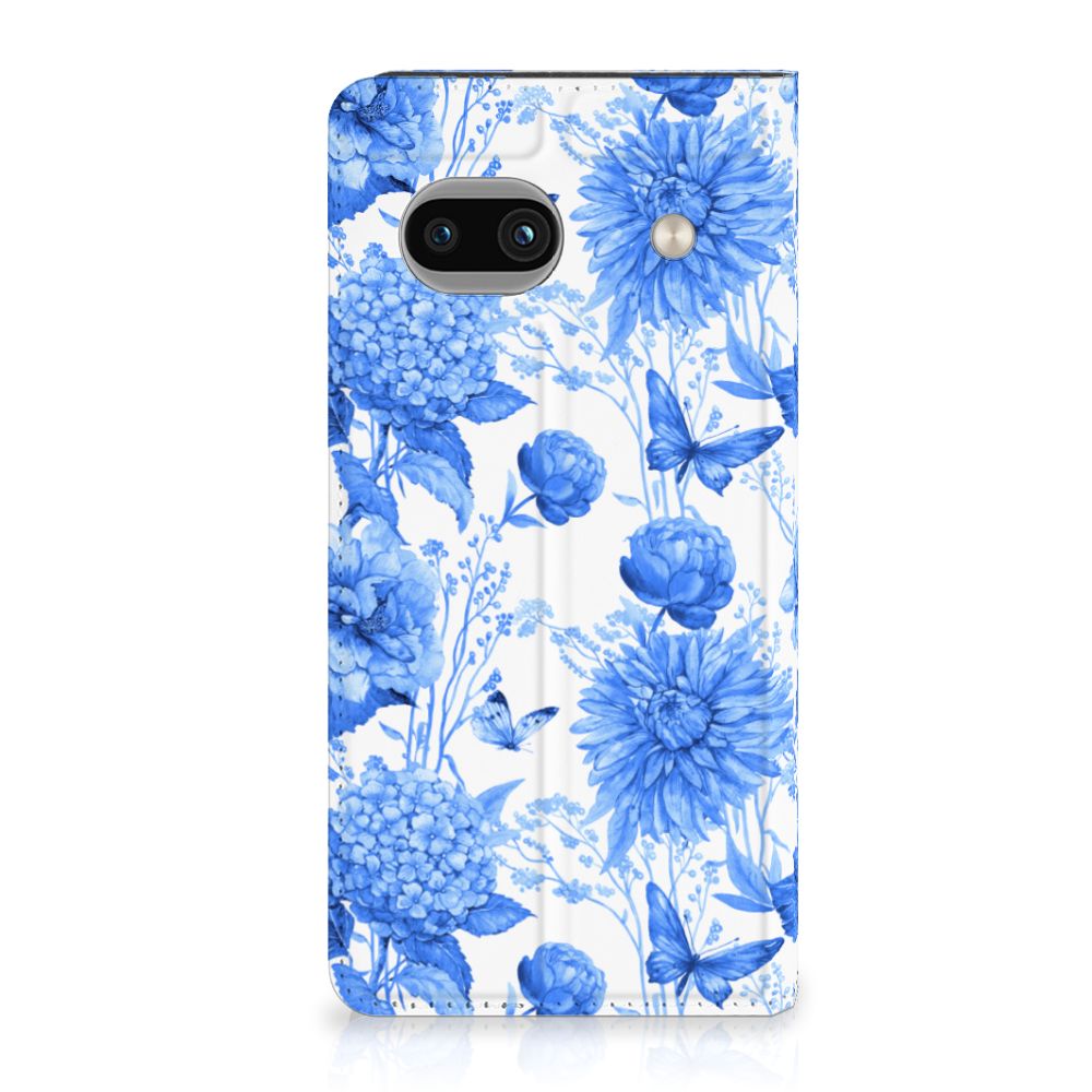 Google Pixel 8A Smart Cover Flowers Blue voorzijde