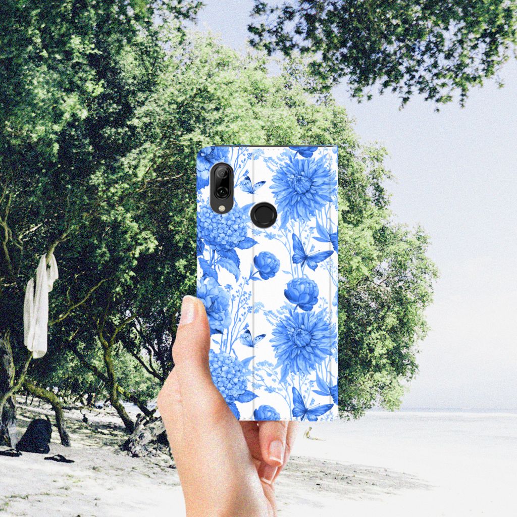 Huawei P Smart (2019) Smart Cover Flowers Blue zijaanzicht