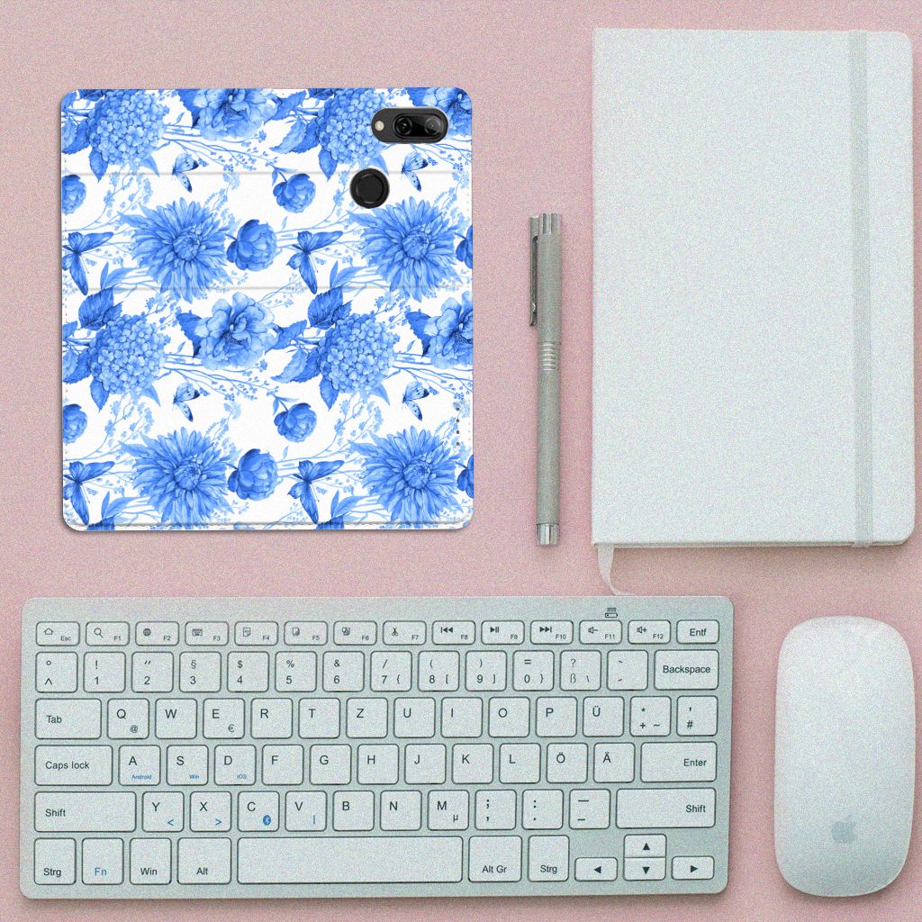 Huawei P Smart (2019) Smart Cover Flowers Blue bovenaanzicht