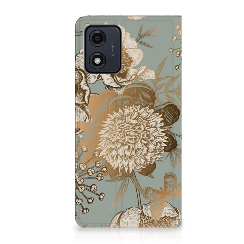 Motorola Moto E13 4G Smart Cover Vintage Bird Flowers voorkant