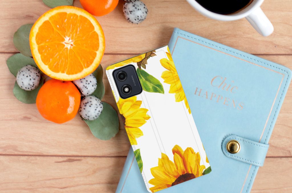 Motorola Moto E13 4G Smart Cover Zonnebloemen aanzicht