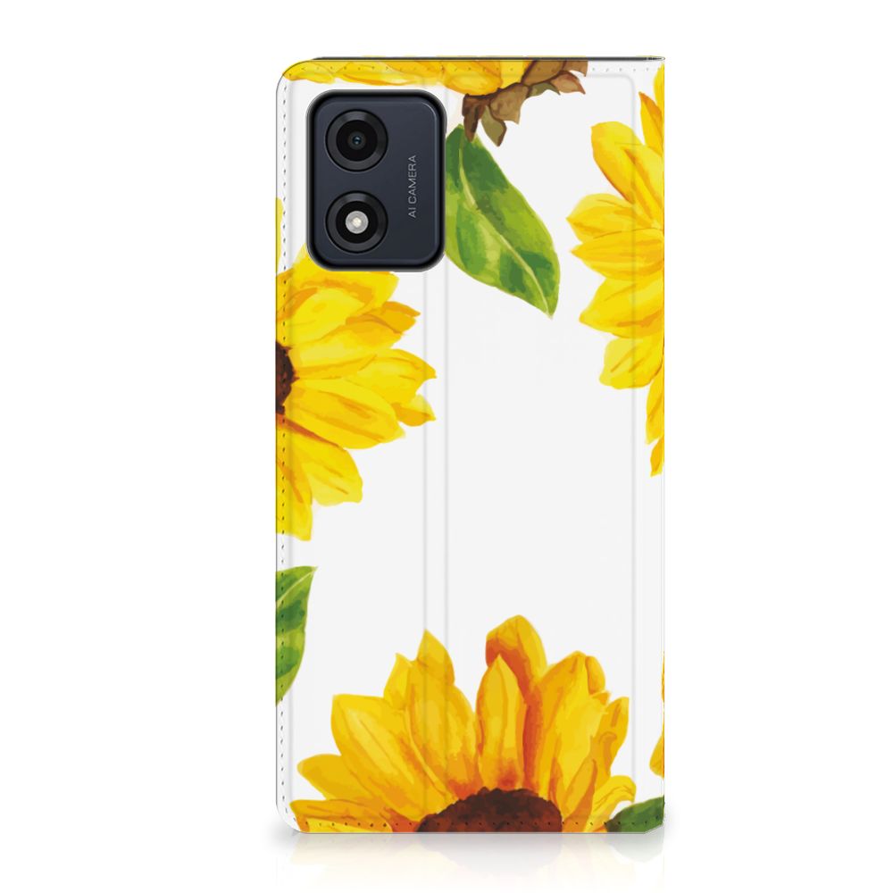 Motorola Moto E13 4G Smart Cover Zonnebloemen design achteraanzicht