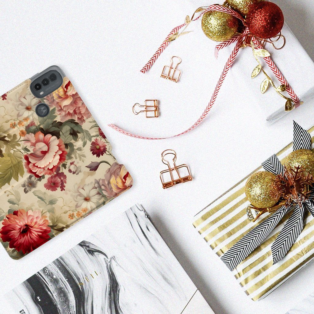 Motorola Moto E20 Smart Cover Bloemen bovenaanzicht