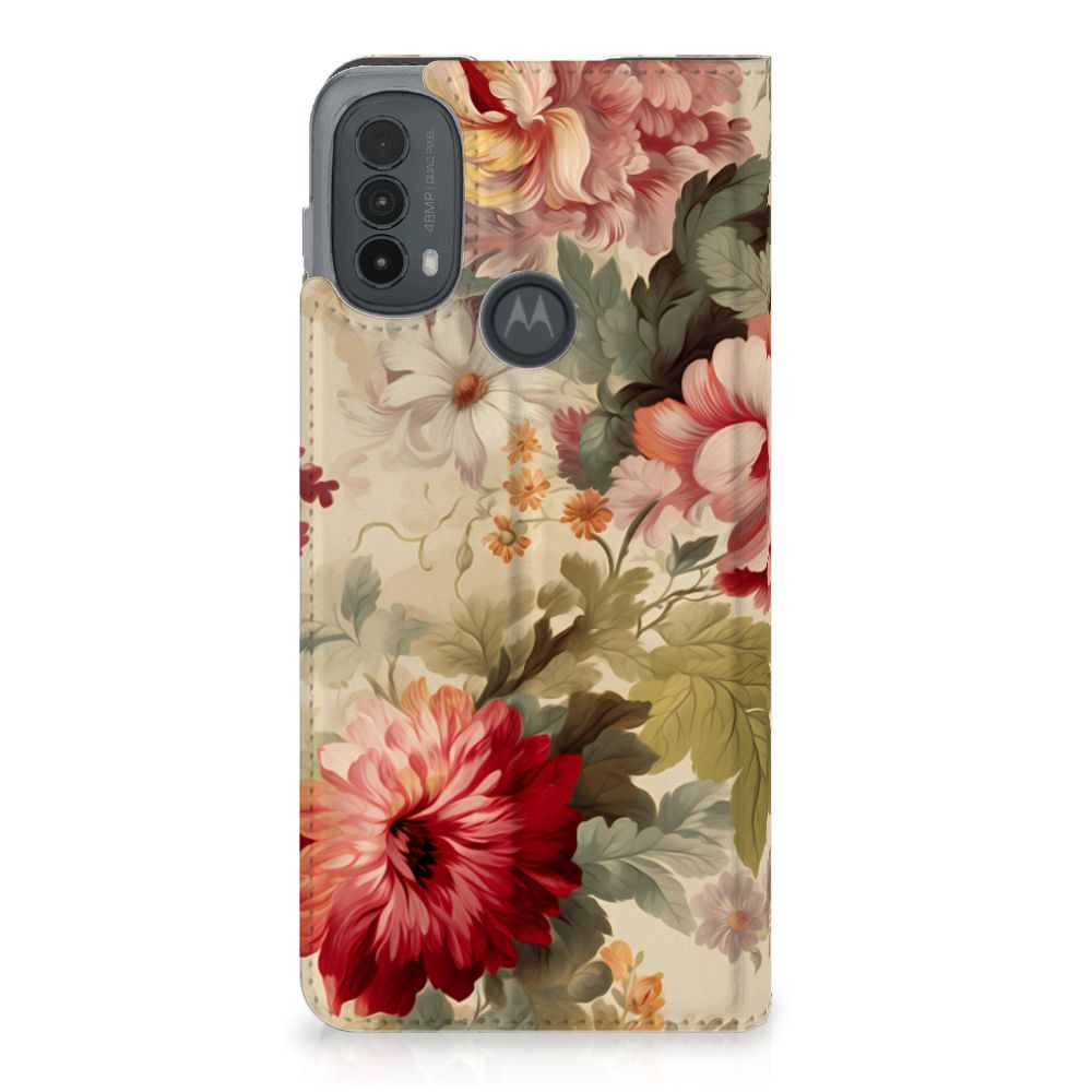 Motorola Moto E20 Smart Cover Bloemen achteraanzicht