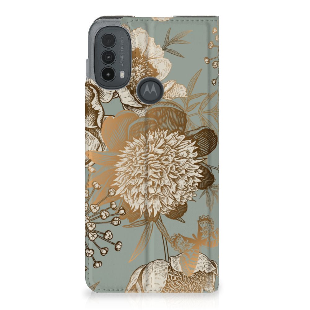 Motorola Moto E20 Smart Cover Vintage Bird Flowers voorkant