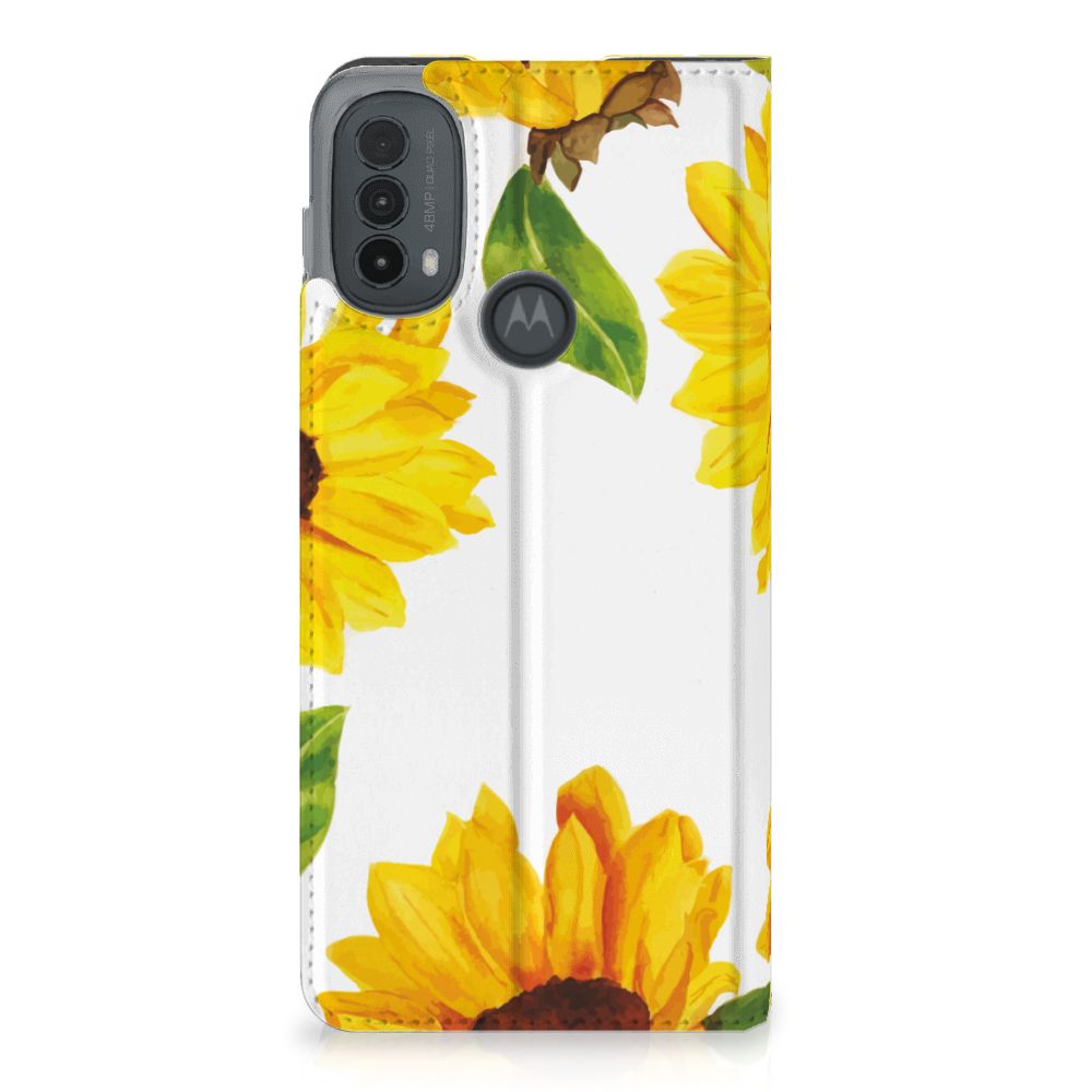 Motorola Moto E20 Smart Cover Zonnebloemen achteraanzicht