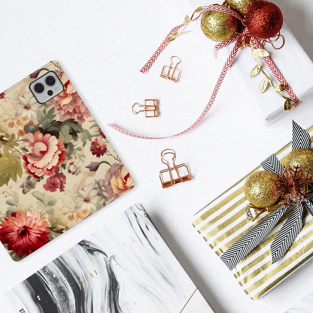 Smart Cover voor Motorola Moto G13 | G23 Bloemen hoesje bloemen design aanzicht