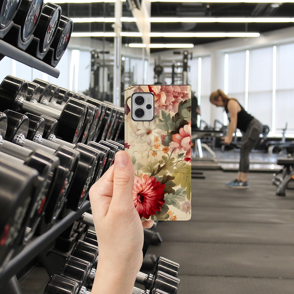 Smart Cover voor Motorola Moto G13 | G23 Bloemen hand bloemen hoesje gym ruimte