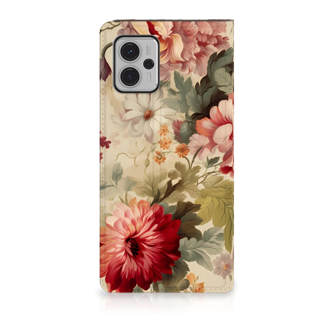 Motorola Moto G13 G23 Smart Cover Bloemen achteraanzicht