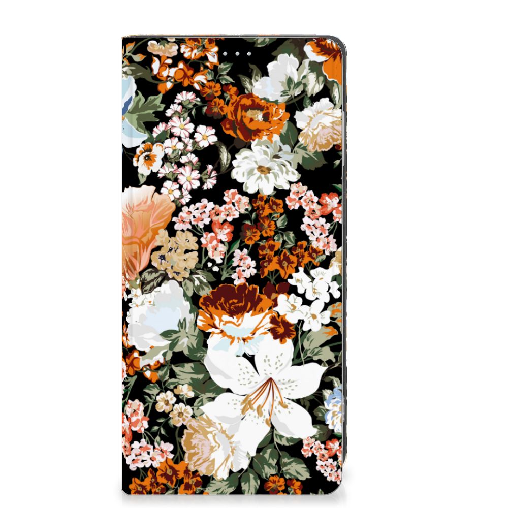 Smart Cover voor Motorola Moto G13 | G23 Dark Flowers met kleurrijke bloemen, biedt gebruiksgemak en bescherming 🌸.