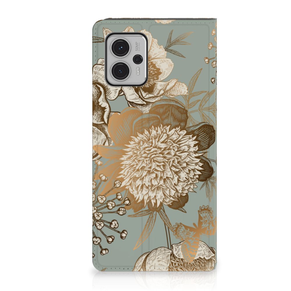 Smart Cover voor Motorola Moto G13 | G23 Vintage Bird Flowers voorkant bloemen ontwerp