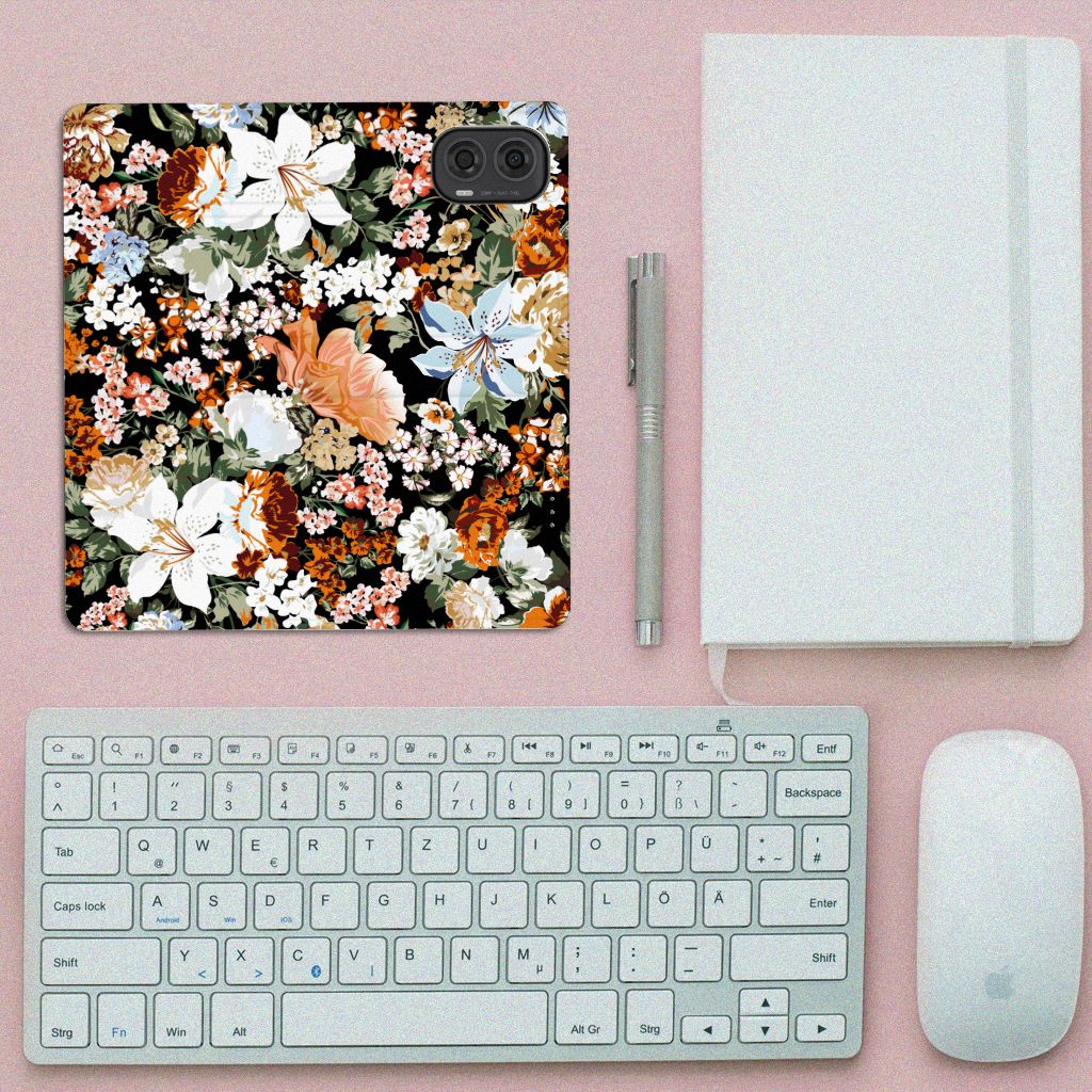 Smart Cover voor Motorola Moto G24 | G04 | G24 Power Dark Flowers bovenaanzicht